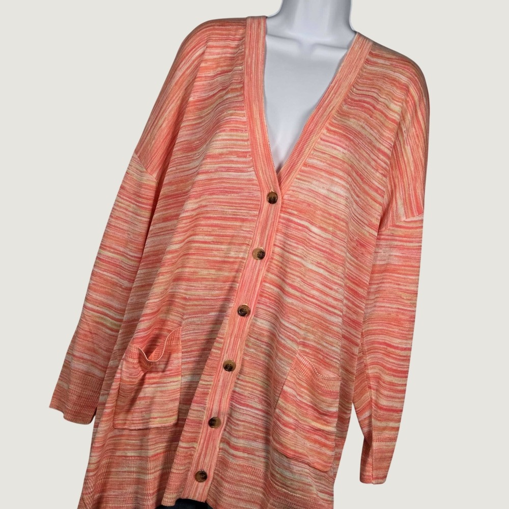 Torrid Women 3 Knit Boyfriend Cardigan Sweater Pink Space Dye Button V-Neck
